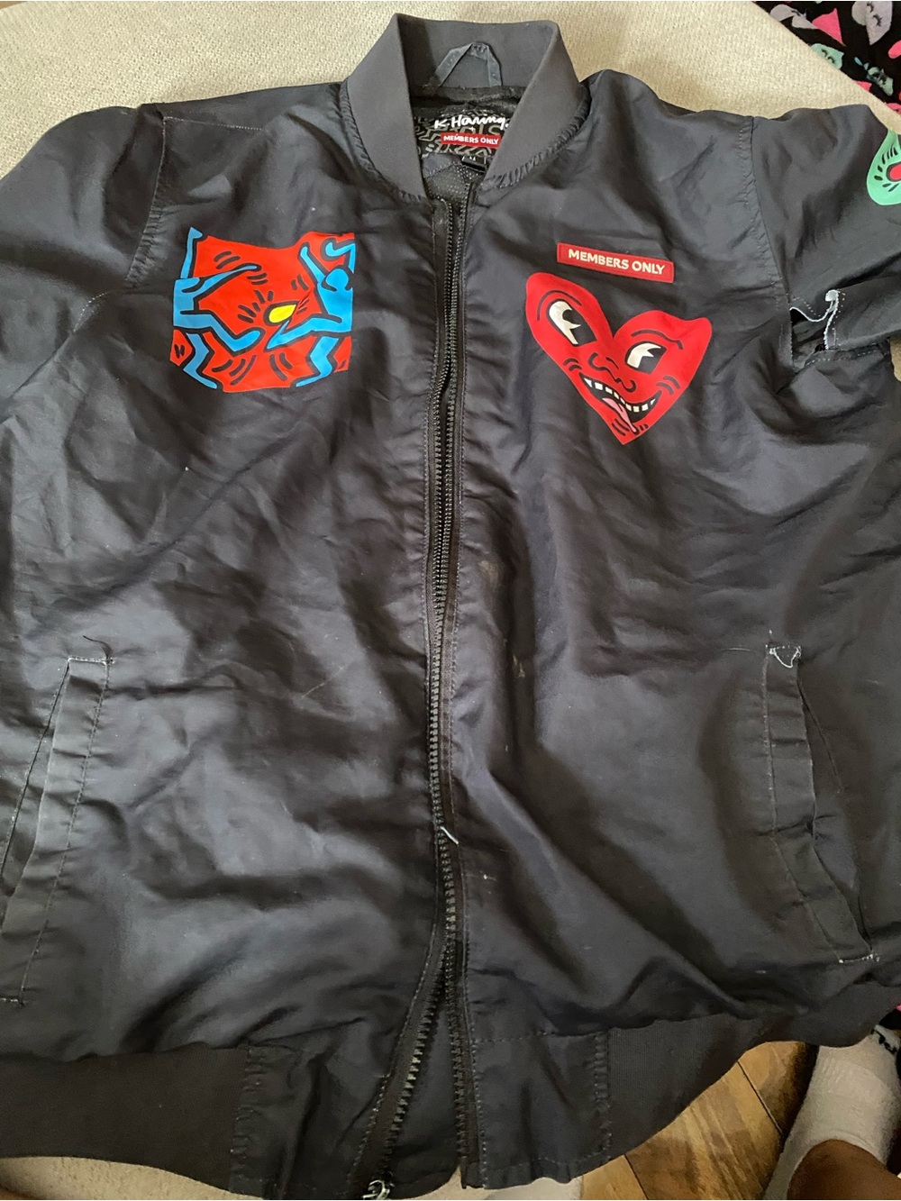 Members Only Black Kids Puffer Jacket with Red Graphic Hearts